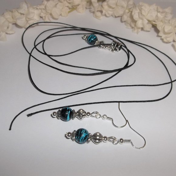 Funky Necklace Set Jewelry Earring Blue Black Matching Colorful Gift Idea 6677 - Picture 5 of 9
